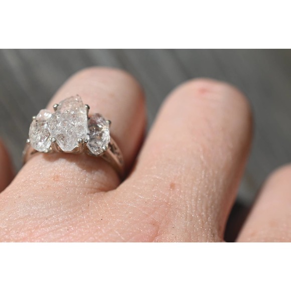 Raw crystal ring, Raw Diamond Engagement Ring, Opal Wedding Ring, Rough … - Picture 2 of 5